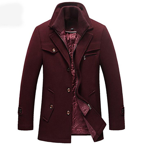 

Men's Solid Colored Basic Fall & Winter Coat Long Daily Long Sleeve Wool Blend Coat Tops Black