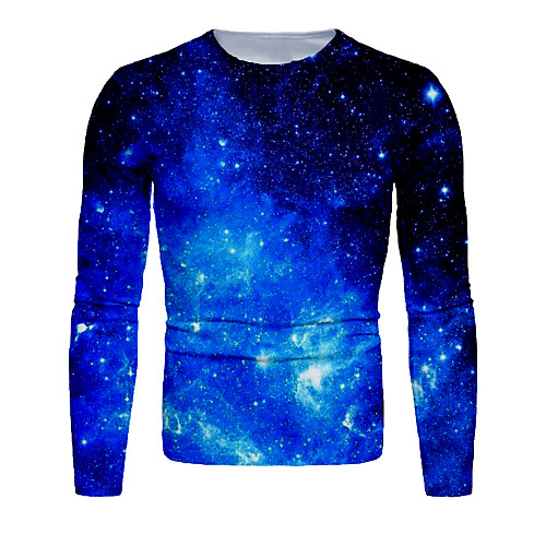 

Men's T shirt 3D Print Galaxy Graphic Long Sleeve Daily Tops Basic Blue