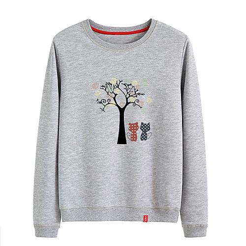 

Women's Sweatshirt Pullover Black White Pink Cartoon Crew Neck Cat Cute Sport Athleisure Sweatshirt Top Long Sleeve Warm Soft Comfortable Everyday Use Causal Exercising General Use / Winter