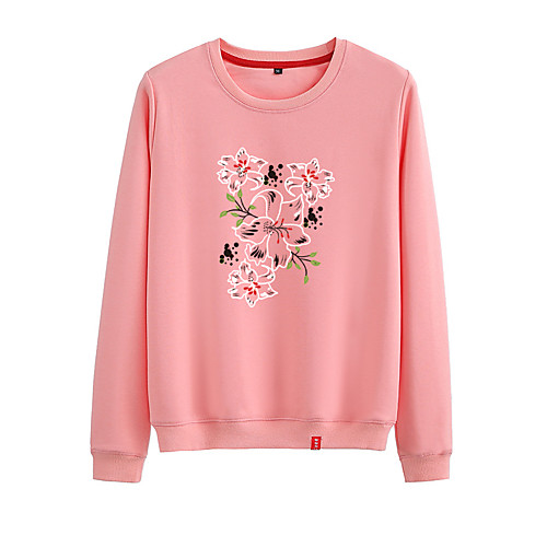 

Women's Sweatshirt Pullover Black White Pink Cartoon Crew Neck Cute Flower Sport Athleisure Sweatshirt Top Long Sleeve Warm Soft Comfortable Everyday Use Causal Exercising General Use / Winter