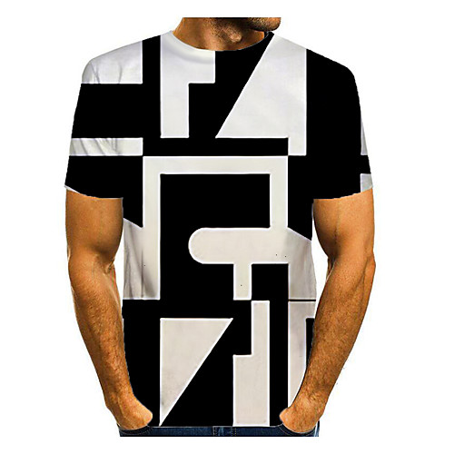 

Men's T shirt Graphic Geometric Short Sleeve Daily Tops Basic Elegant White
