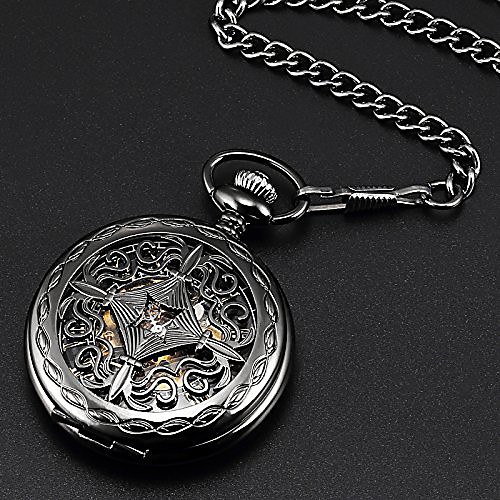 

steampunk black copper case skeleton mechanical pocket watch fob wpk167