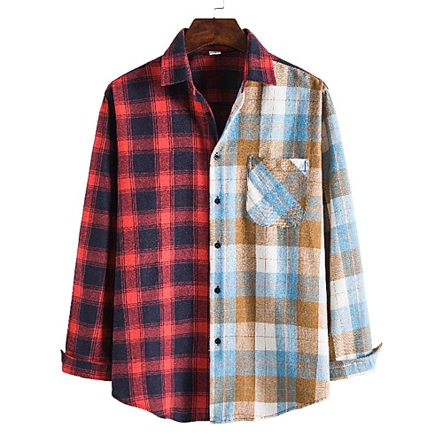

Men's Shirt Other Prints Color Block Long Sleeve Daily Tops Blue Red