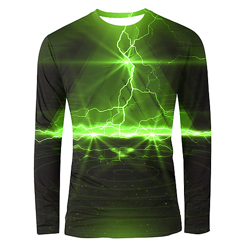 

Men's T shirt Graphic Print Long Sleeve Daily Tops Basic Elegant Green