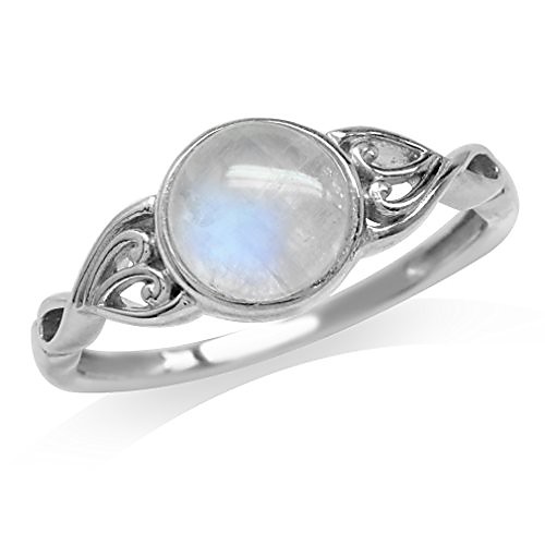 

7mm natural moonstone 925 sterling silver victorian style solitaire ring size 10.5