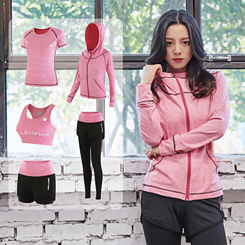 

Women's Full Zip Activewear Set Workout Outfits Athletic Athleisure 5pcs Winter Long Sleeve Quick Dry Lightweight Breathable Fitness Gym Workout Running Active Training Jogging Sportswear Pink Gray