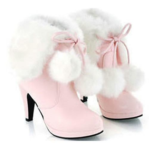 

Women's Boots Stiletto Heel Round Toe Booties Ankle Boots Basic Casual Christmas Daily Walking Shoes PU Solid Colored White Black Pink / Booties / Ankle Boots
