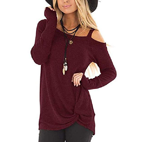 

women's cold shoulder shirt long sleeve knot front tunic tops (red, small)