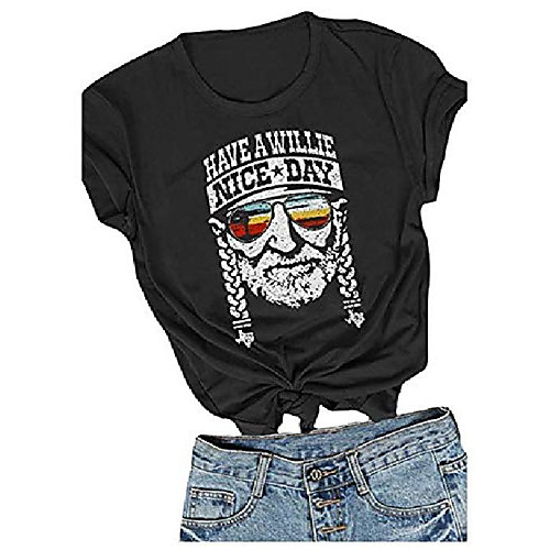 

have a willie nice day t shirt womens short sleeve willie nelson inspired tees vacation shirt tops size m & #40;black& #41;