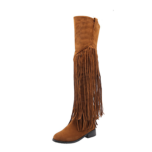 

Women's Boots Block Heel Boots Flat Heel Round Toe Over The Knee Boots Casual Basic Party & Evening Outdoor Walking Shoes Suede Tassel Solid Colored Almond Black Yellow