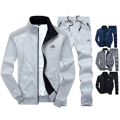 

Men's 2-Piece Embroidered Tracksuit Sweatsuit Jogging Suit Casual Long Sleeve Front Zipper Fleece Thermal / Warm Windproof Soft Running Walking Jogging Sportswear Solid Color Plus Size Sweatshirt and