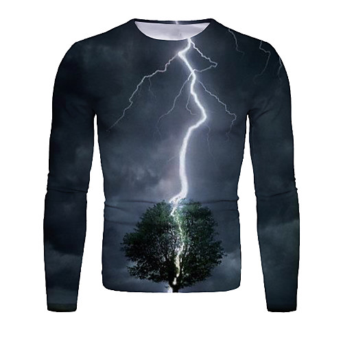 

Men's T shirt Graphic Long Sleeve Daily Tops Basic Elegant Black