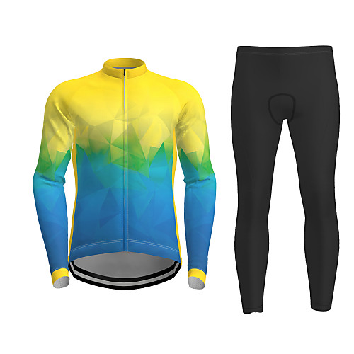 

21Grams Men's Long Sleeve Cycling Jersey with Tights Winter BlueYellow Green Novelty Bike Breathable Quick Dry Sports Novelty Mountain Bike MTB Road Bike Cycling Clothing Apparel / Micro-elastic