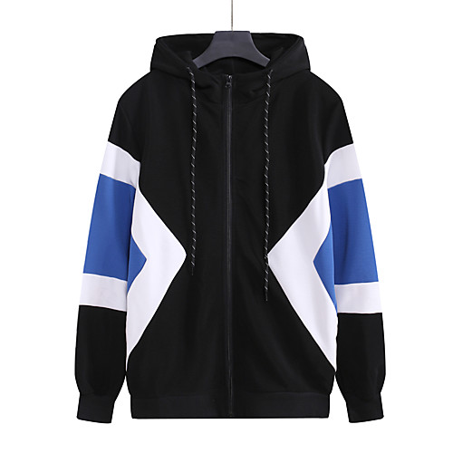 

Men's Zip Up Hoodie Sweatshirt Color Block Hooded non-printing Casual Hoodies Sweatshirts White Black Blue