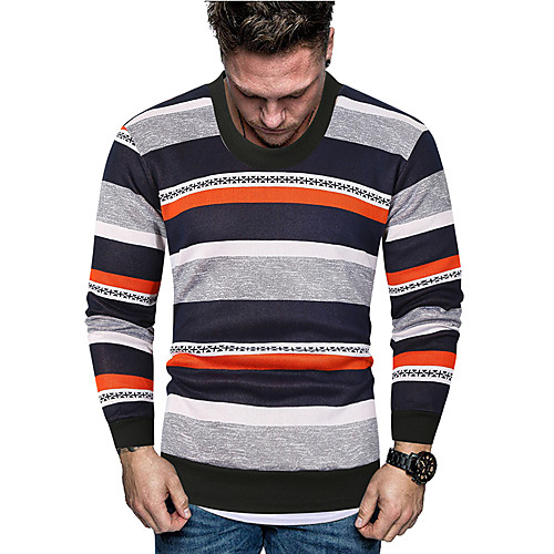 

Men's Pullover Sweatshirt Color Block Casual Hoodies Sweatshirts Blue Orange