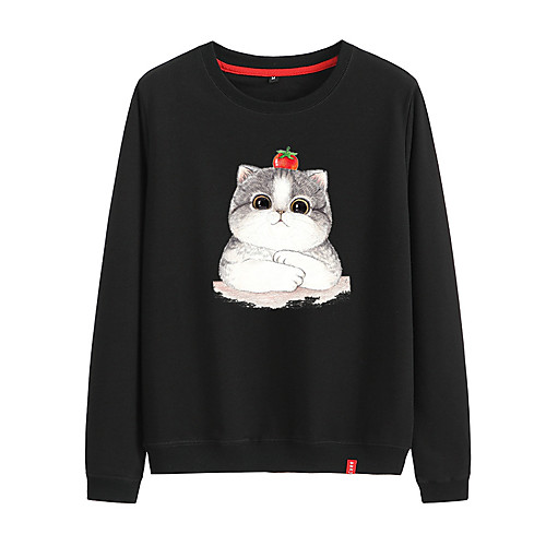 

Women's Sweatshirt Pullover Black White Pink Cartoon Crew Neck Cotton Cat Cartoon Cute Sport Athleisure Sweatshirt Top Long Sleeve Breathable Warm Soft Comfortable Everyday Use Causal Exercising