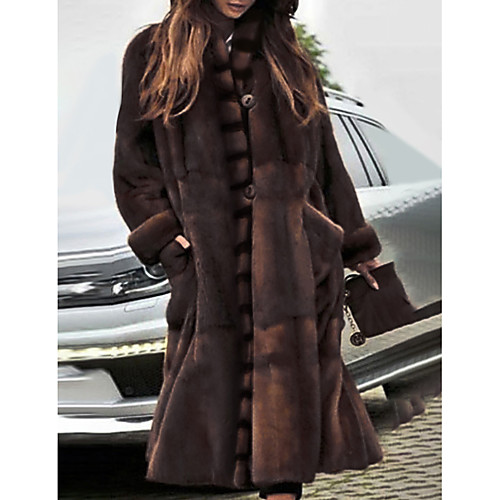 

Women's Solid Colored Basic Fall & Winter Faux Fur Coat Long Party Long Sleeve Faux Fur Coat Tops Brown