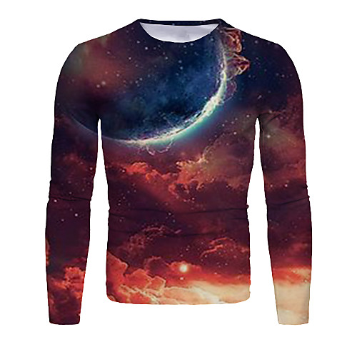 

Men's T shirt Graphic Long Sleeve Daily Tops Basic Elegant Red