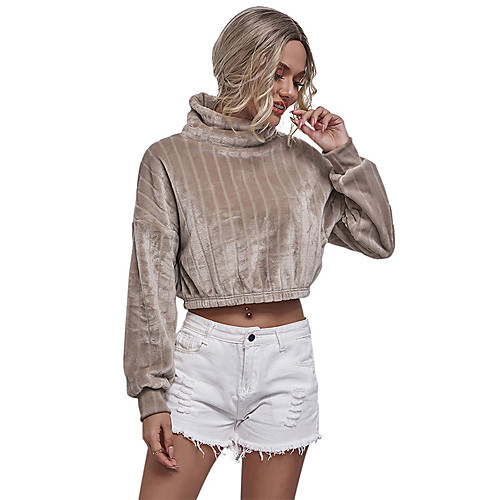 

Women's Sweatshirt Crop Top Pullover Minimalist Cowl Neck Solid Color Sport Athleisure Sweatshirt Top Long Sleeve Warm Soft Oversized Comfortable Everyday Use Causal Exercising General Use / Winter