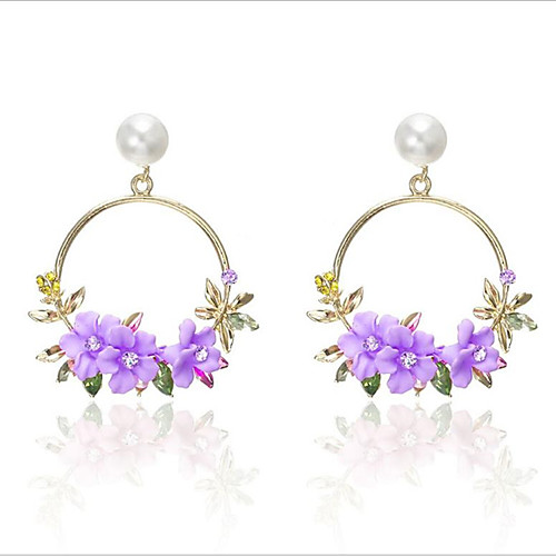 

Women's Hoop Earrings Round Cut Love Earrings Jewelry Purple / Yellow / Red For Wedding Party Gift Daily Stage 1 Pair