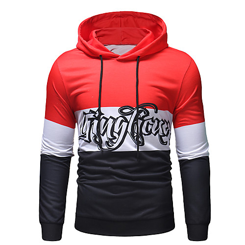 

Men's Pullover Hoodie Sweatshirt Graphic Color Block Text Daily Going out Other Prints Casual Hoodies Sweatshirts Black