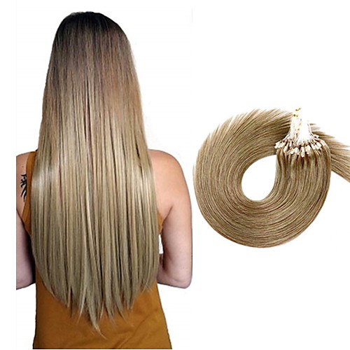 

Micro Ring Hair Extensions Hair Extensions Remy Human Hair Micro Loop Hair Extensions 50 pcs 50 g Pack Straight Black 16-24 inch Hair Extensions