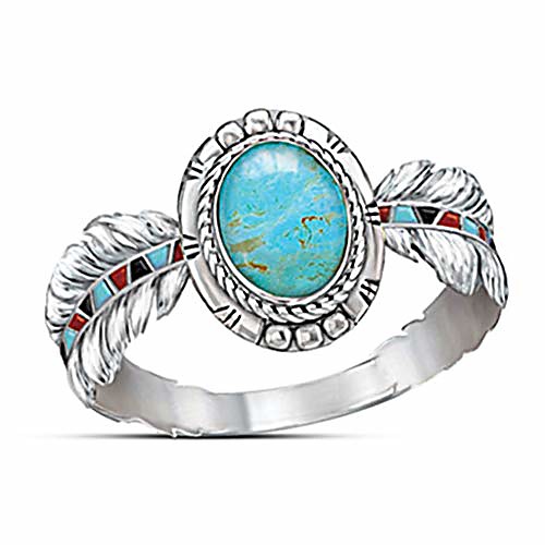 

nmch women's vintage rings jewelry cubic zirconia turquoise feather rings cocktail party rings bridal wedding rings(silver,7)