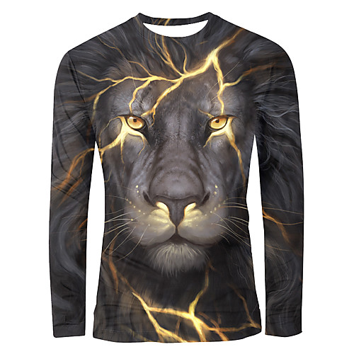 

Men's T shirt Graphic Animal Print Long Sleeve Daily Tops Basic Elegant Yellow