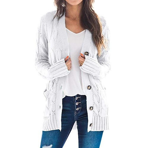 

Women's Basic Knitted Solid Colored Cardigan Long Sleeve Loose Sweater Cardigans V Neck Fall Winter White Black Army Green
