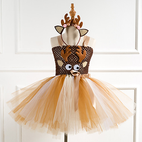 

Reindeer Dress Costume Girls' Movie Cosplay Tutus Plaited Vacation Dress Brown Dress Headwear Christmas Halloween Carnival Polyester / Cotton Polyester