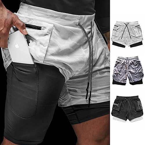

Men's Running Shorts Athletic Bottoms 2 in 1 with Phone Pocket Drawstring Fitness Gym Workout Performance Running Training Breathable Quick Dry Soft Normal Sport White Black Grey Fashion