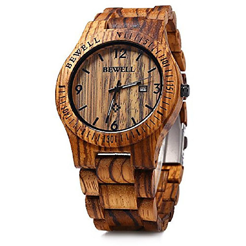 

bewell mens wooden watch analog quartz movement date display lightweight wood wrist watch litbwat