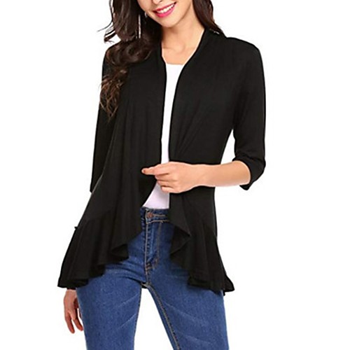 

Women's Knitted Solid Colored Cardigan 3/4 Length Sleeve Slim Sweater Cardigans Open Front Spring Fall Black Purple Wine