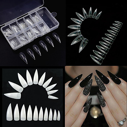 

100 pcs Salon Long Eagle Claw False Nails Curved Pointed Half-Stick Extended Nails False Nail Tips with Case for Nail Salons and DIY Nail Art