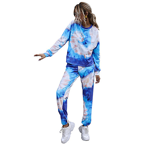 

Women's Sweatsuit 2 Piece Set Tie Dye Patchwork Loose Fit Crew Neck Sport Athleisure Clothing Suit Long Sleeve Warm Soft Comfortable Everyday Use Causal Exercising General Use / Winter