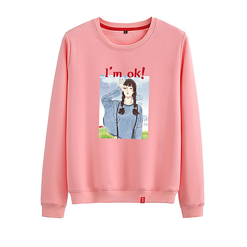 

Women's Sweatshirt Pullover Black White Pink Photo Cartoon Crew Neck Cartoon Cute Sport Athleisure Sweatshirt Long Sleeve Warm Soft Comfortable Everyday Use Causal Exercising General Use / Winter