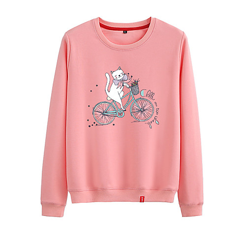 

Women's Sweatshirt Pullover Black White Pink Cartoon Crew Neck Cat Cartoon Cute Sport Athleisure Sweatshirt Top Long Sleeve Warm Soft Comfortable Everyday Use Causal Exercising General Use / Winter