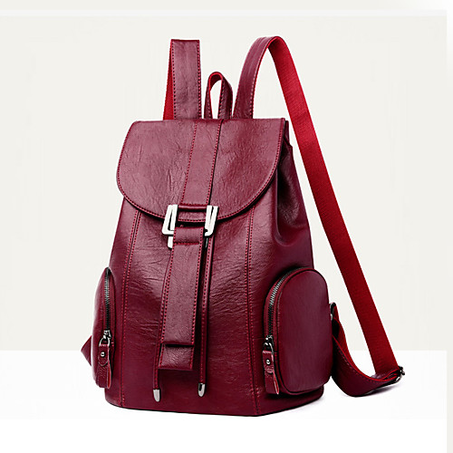 

Women's Leather PU School Bag Commuter Backpack Large Capacity Waterproof Buttons Solid Color Sports & Outdoor Daily Backpack Black Blue Red