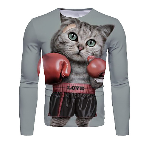 

Men's T shirt Graphic Animal Long Sleeve Daily Tops Basic Elegant Gray