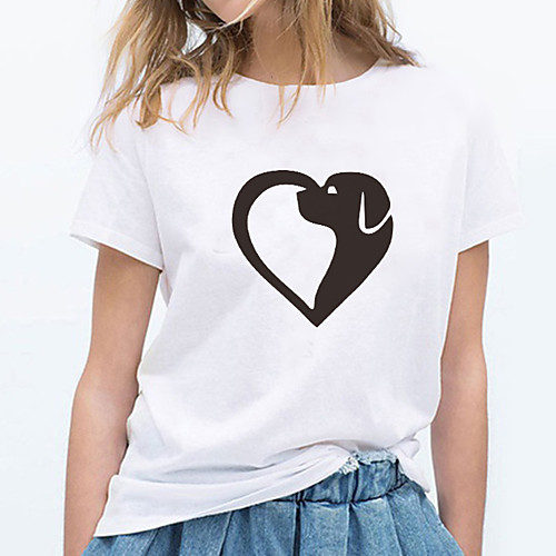 

Women's Tee / T-shirt Cartoon Crew Neck Dog Heart Sport Athleisure T Shirt Top Short Sleeves Breathable Soft Comfortable Plus Size Everyday Use Exercising General Use