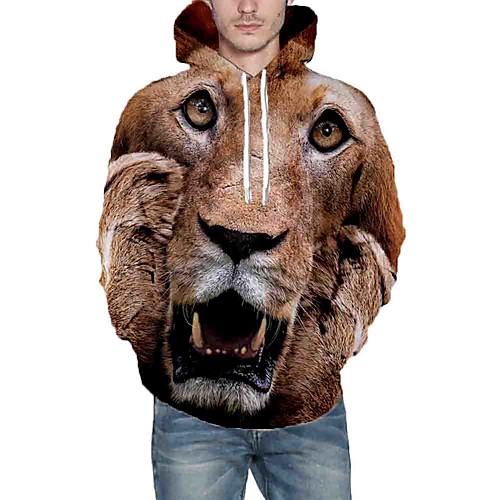 

Men's Hoodie Graphic Animal Daily Going out Casual Hoodies Sweatshirts Brown