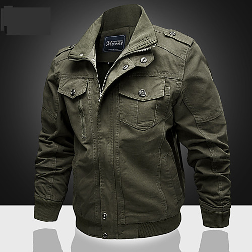 

Men's Solid Colored Winter Jacket Regular Daily Long Sleeve Cotton Coat Tops Black