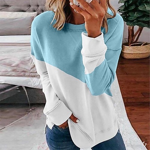 

Women's Pullover Sweatshirt Color Block Daily non-printing Basic Casual Hoodies Sweatshirts Black Blue Blushing Pink