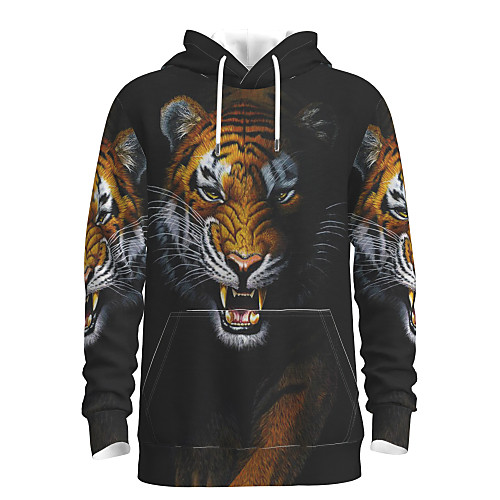 

Men's Daily Pullover Hoodie Sweatshirt Animal Patterned Graphic Hooded Basic Hoodies Sweatshirts Black