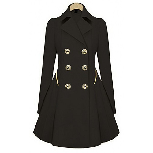 

Women's Solid Colored Patchwork Basic Fall & Winter Trench Coat Long Daily Long Sleeve Coat Tops Black