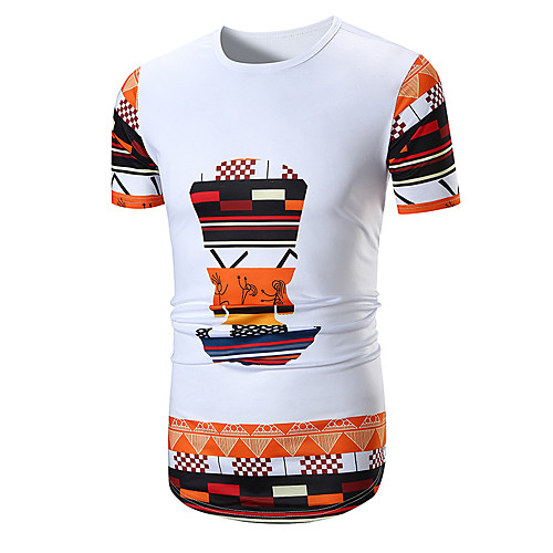 

Men's T shirt Graphic Print Short Sleeve Daily Tops Tropical White Black