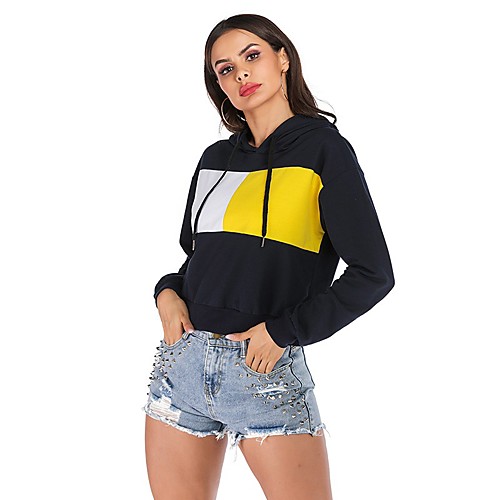 

Women's Hoodie Sweatshirt Cropped Hoodie Hoody Patchwork Hoodie Color Block Cute Sport Athleisure Pullover Long Sleeve Warm Soft Oversized Comfortable Plus Size Everyday Use Causal Exercising General