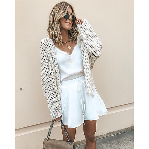 

Women's Solid Colored Plain Cardigan Long Sleeve Loose Sweater Cardigans Boat Neck Fall Winter Beige