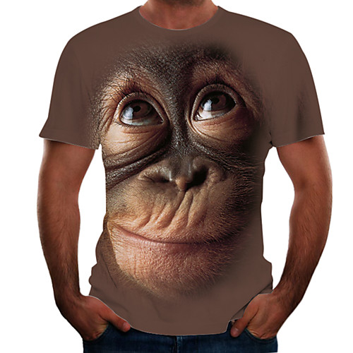 

Men's Tees T shirt 3D Print Graphic Orangutan Animal Print Short Sleeve Party Tops Chic & Modern Funny Comfortable Big and Tall Black Blushing Pink Brown