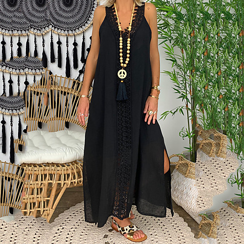

Women's Shift Dress Maxi long Dress White Black Blushing Pink Light Blue Sleeveless Solid Color Print Spring V Neck Casual 2021 S M L XL XXL 3XL 4XL 5XL